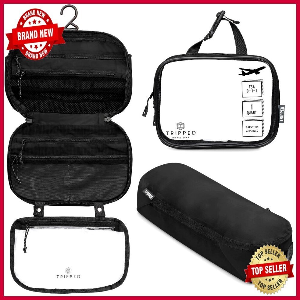Hanging Travel Toiletry Bag Set with TSA Liquid Pouch & Organizer